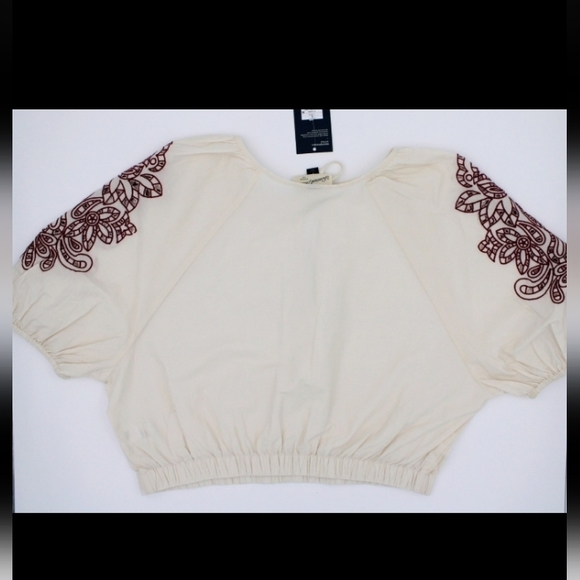 Boho Medium Embroidered Cream Womens Viral New Summer Granola Blouse - Picture 3 of 13